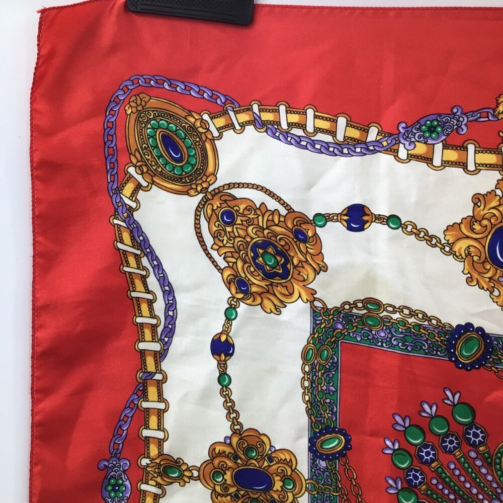 Women's Colorful Vintage Large Square Scarf Jewels Christmas Colors Retro 1980s - Picture 13 of 14